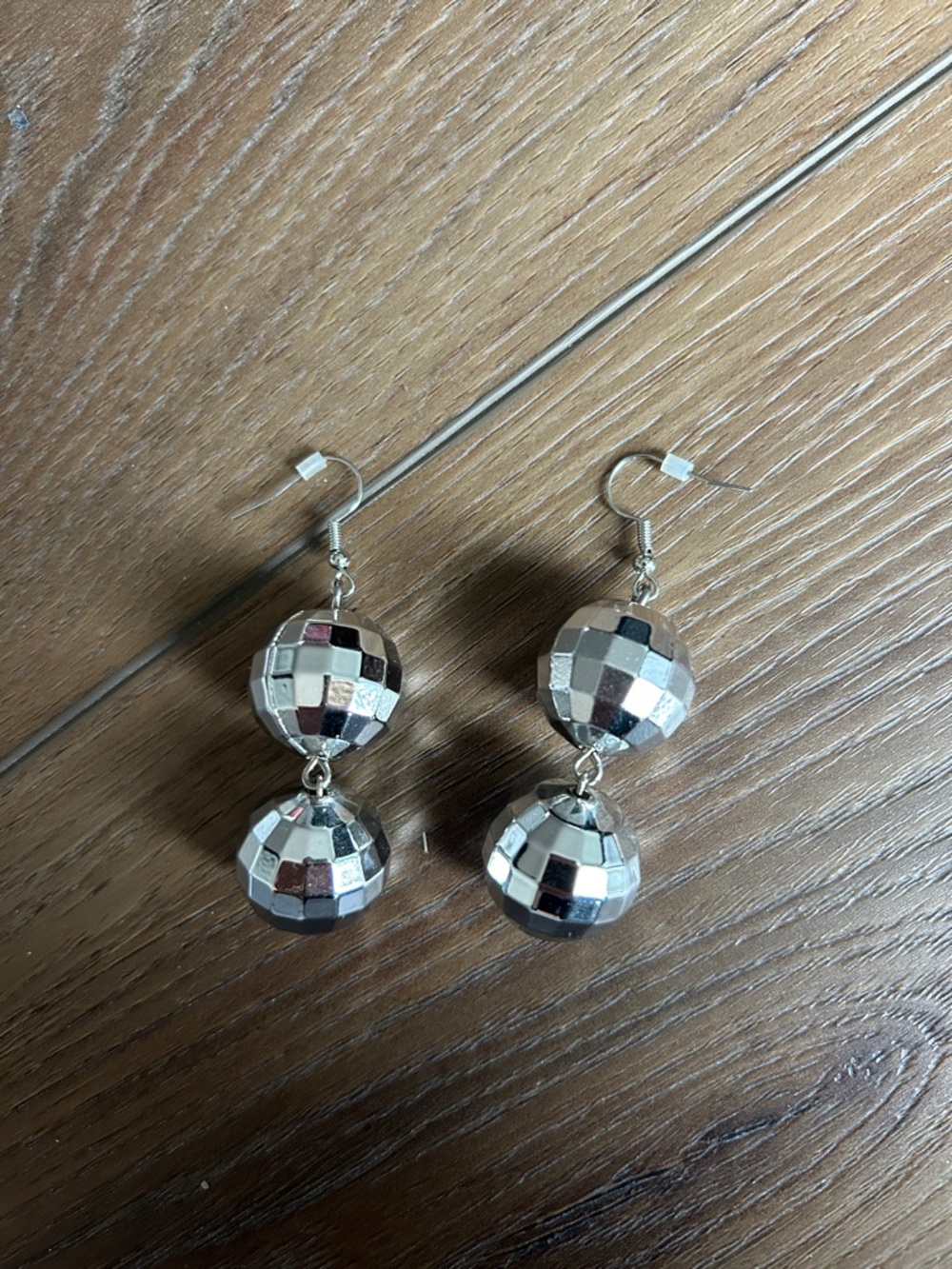 Silver Double Disco Ball Dangle Earrings